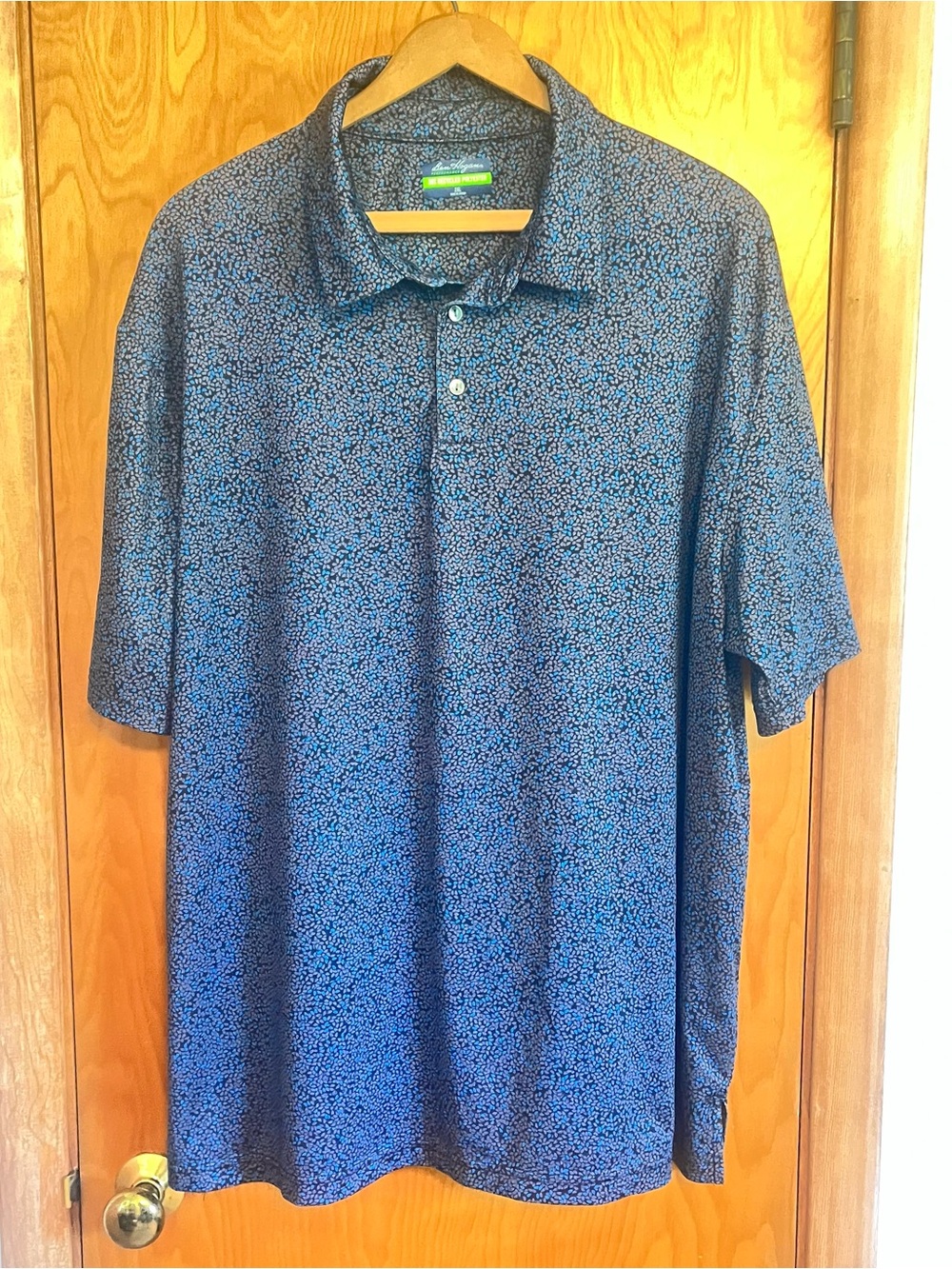 Ben Hogan Performance Polo Shirt Gray & Blue Leaf Print Polyester Blend Mens 2XL